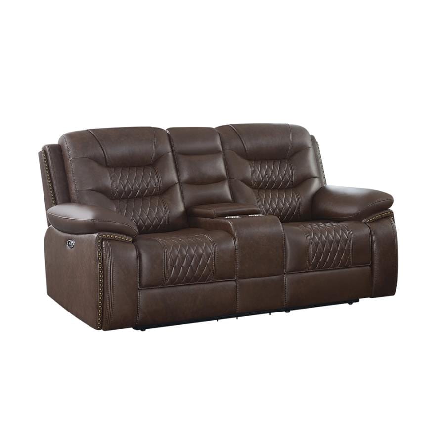 Flamenco Tufted Upholstered Power Loveseat with Console Brown