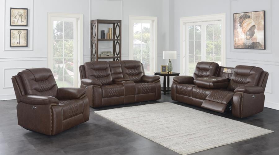 Flamenco Tufted Upholstered Power Loveseat with Console Brown