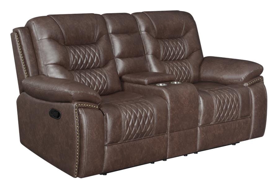 Flamenco Tufted Upholstered Motion Loveseat with Console Brown