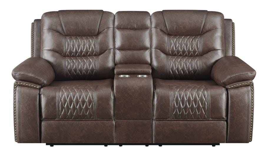 Flamenco Tufted Upholstered Motion Loveseat with Console Brown