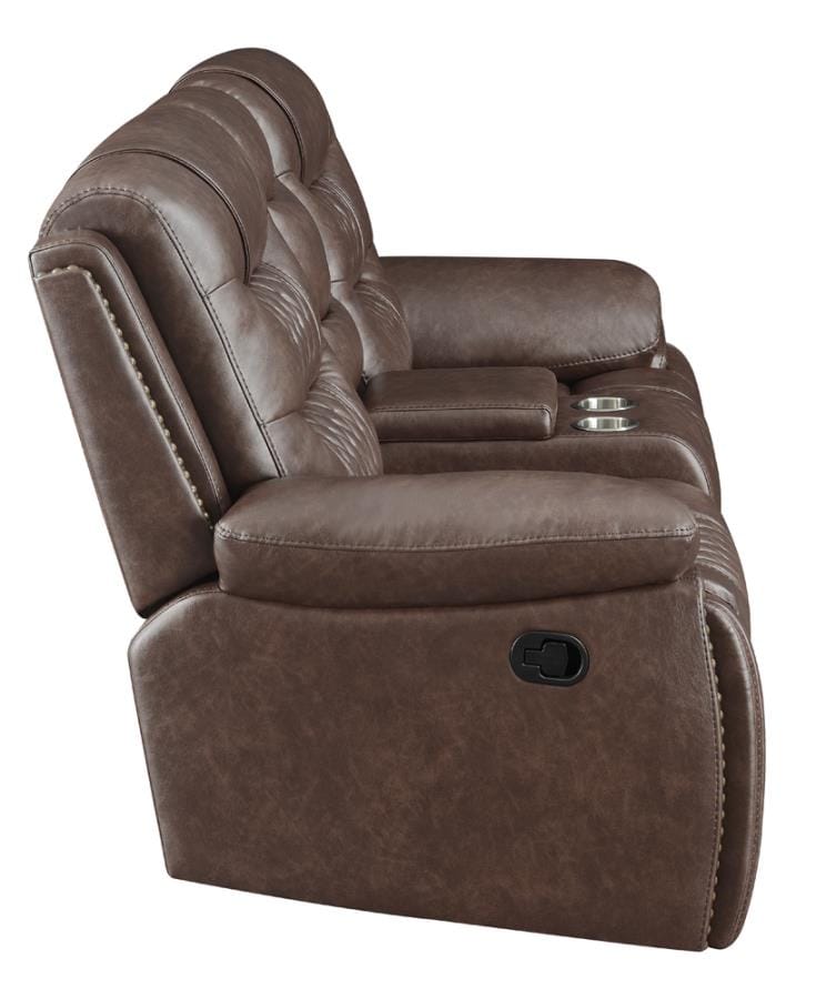 Flamenco Tufted Upholstered Motion Loveseat with Console Brown