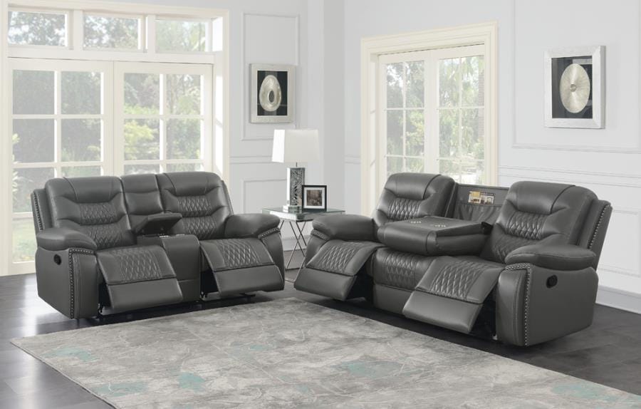 Flamenco 2-piece Tufted Upholstered Motion Living Room Set Charcoal