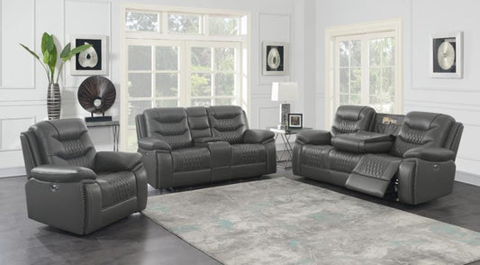 Flamenco 3-piece Tufted Upholstered Power Living Room Set Charcoal