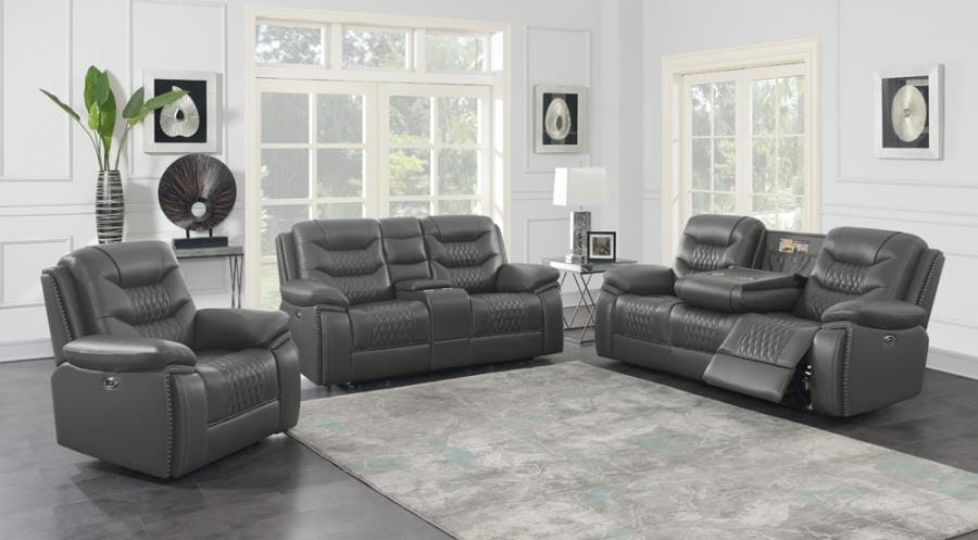 Flamenco 3-piece Tufted Upholstered Power Living Room Set Charcoal