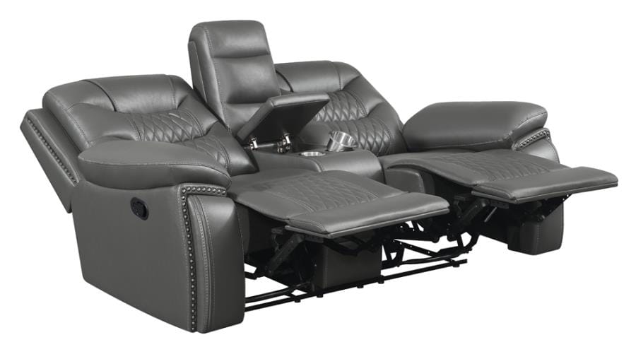 Flamenco Tufted Upholstered Motion Loveseat with Console Charcoal