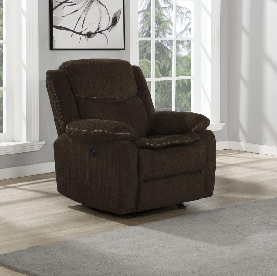 Jennings Upholstered Power Glider Recliner Brown