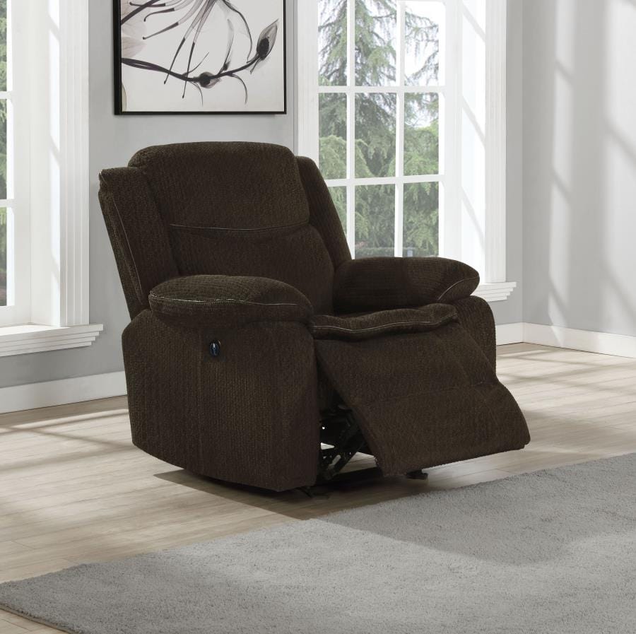 Jennings Upholstered Power Glider Recliner Brown