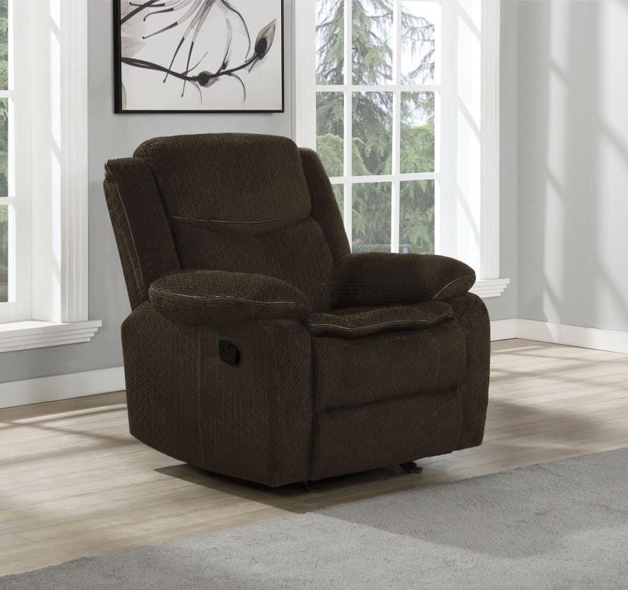 Jennings Upholstered Motion Glider Recliner Brown