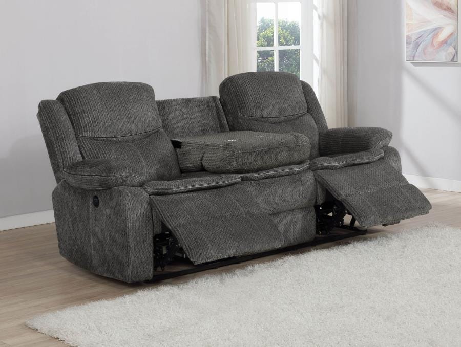 Jennings Upholstered Power Sofa with Drop-down Table Charcoal