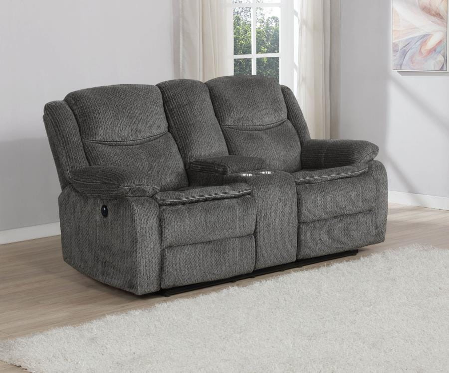 Jennings Upholstered Power Loveseat with Console Charcoal