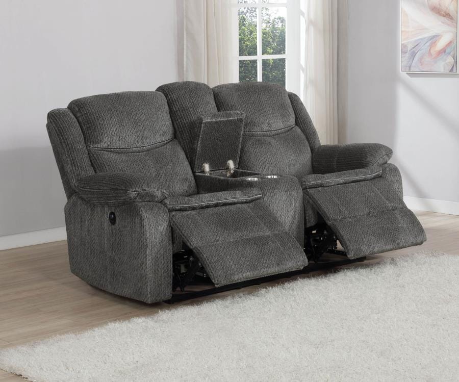 Jennings Upholstered Power Loveseat with Console Charcoal