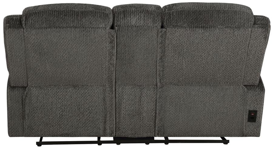 Jennings Upholstered Power Loveseat with Console Charcoal