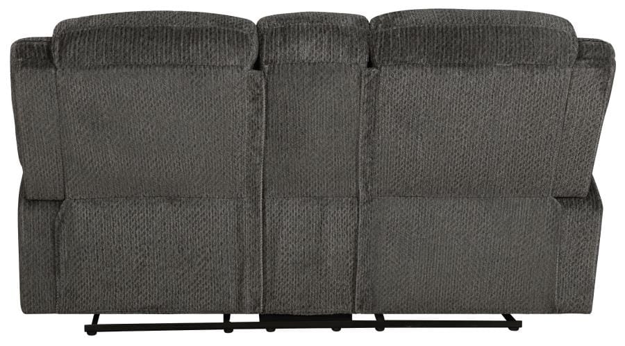 Jennings Upholstered Motion Loveseat with Console Charcoal