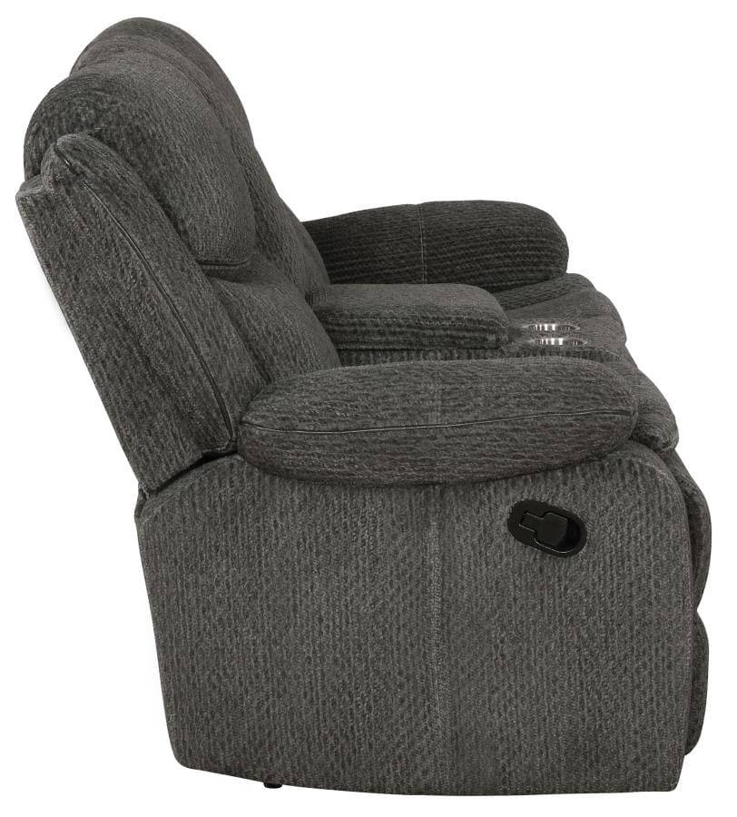 Jennings Upholstered Motion Loveseat with Console Charcoal