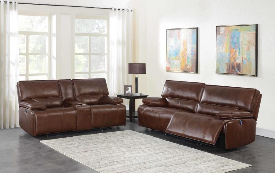 Southwick 2-piece Pillow Top Arm Power Living Room Set Saddle Brown