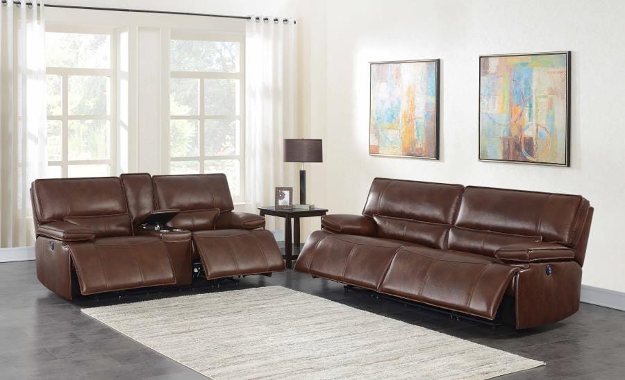 Southwick 2-piece Pillow Top Arm Power Living Room Set Saddle Brown