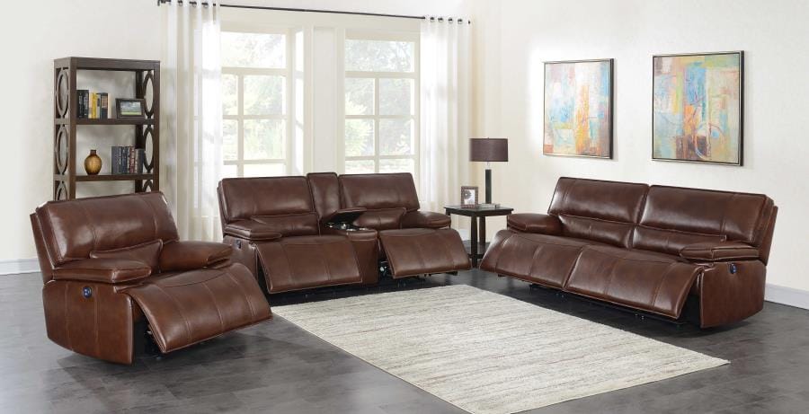 Southwick 3-piece Pillow Top Arm Power Living Room Set Saddle Brown