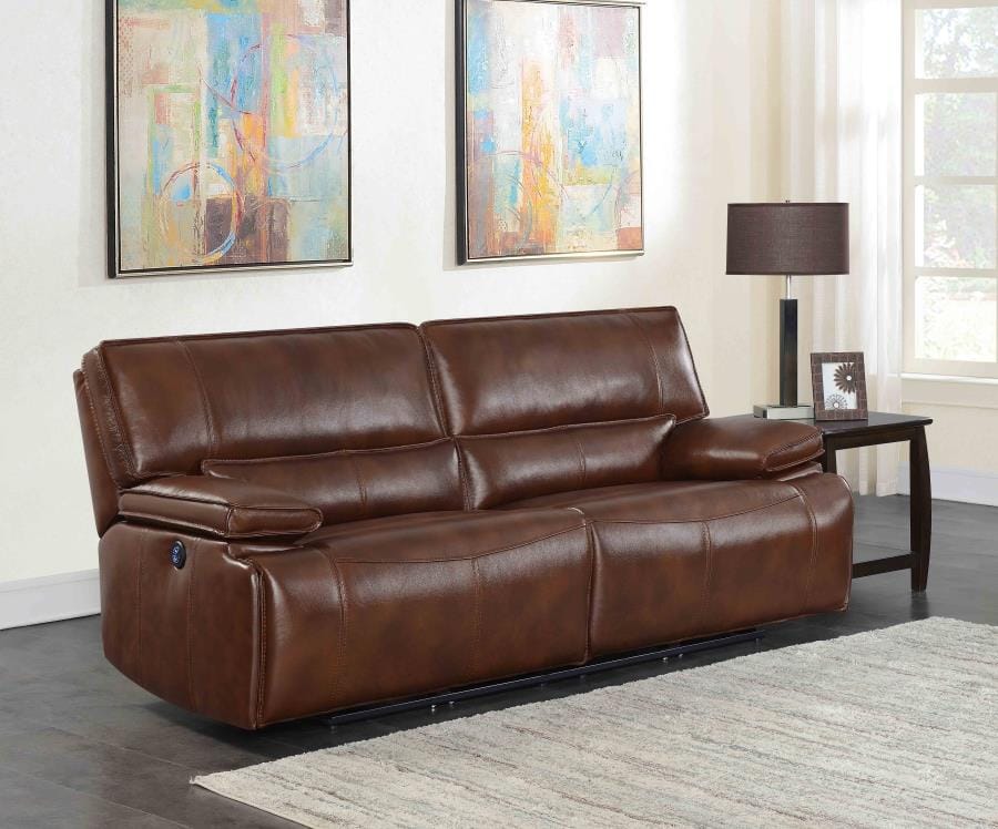 Southwick Pillow Top Arm Power Sofa Saddle Brown