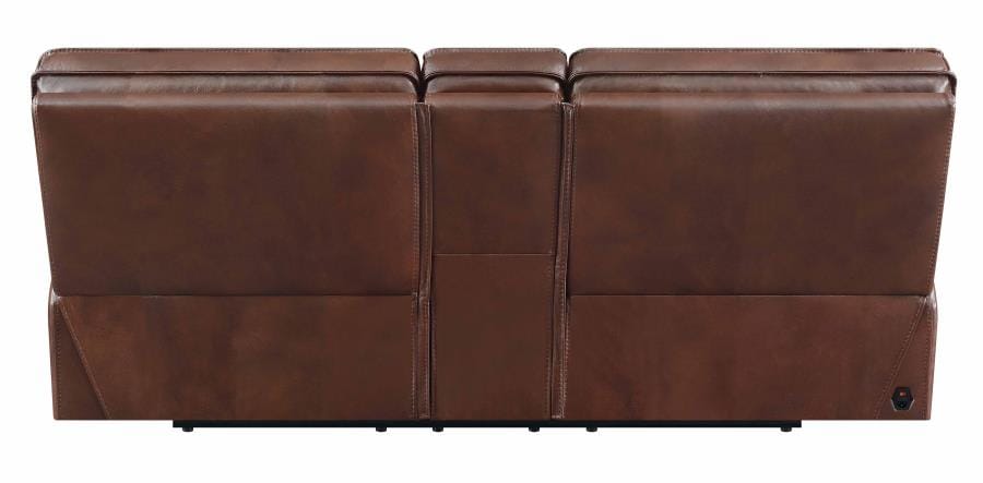 Southwick Pillow Top Arm Power Loveseat with Console Saddle Brown