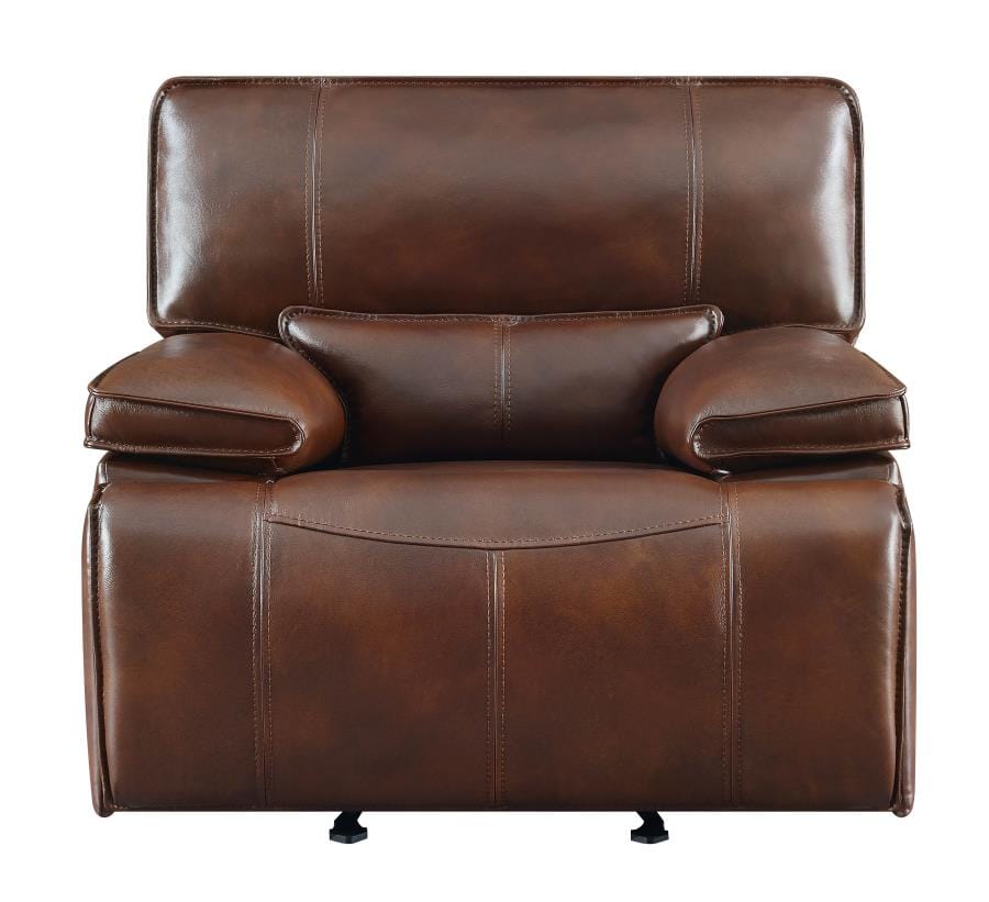 Southwick Pillow Top Arm Power Glider Recliner Saddle Brown