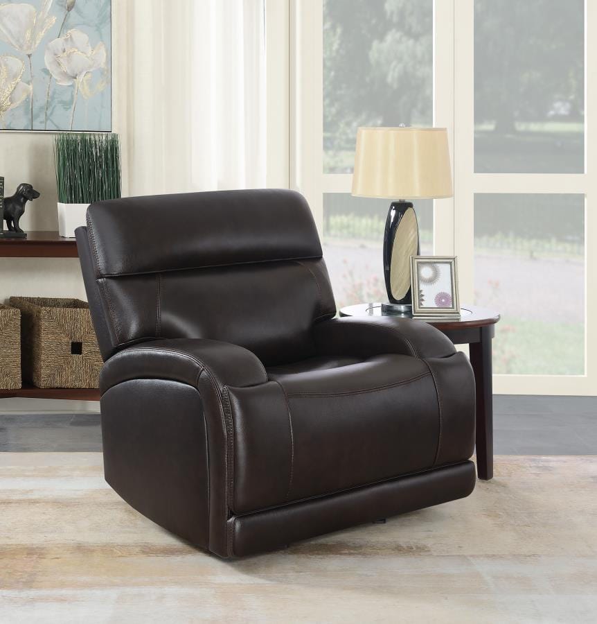 Longport Upholstered Power Glider Recliner Dark Brown
