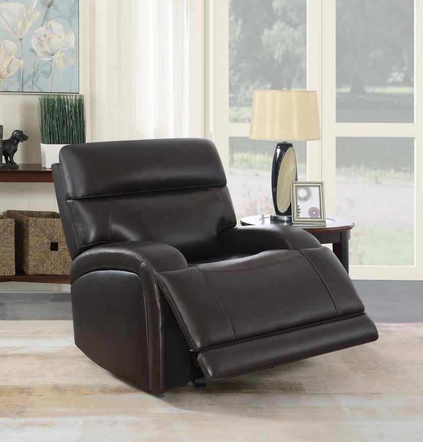 Longport Upholstered Power Glider Recliner Dark Brown
