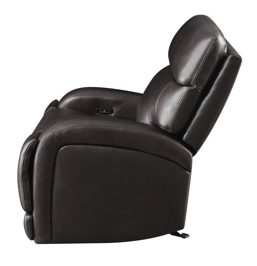 Longport Upholstered Power Glider Recliner Dark Brown