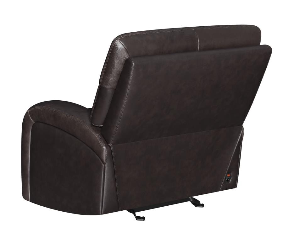 Longport Upholstered Power Glider Recliner Dark Brown