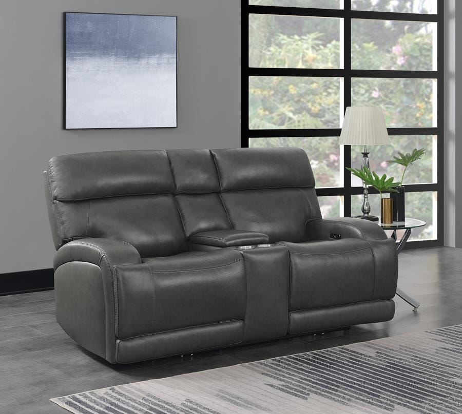 Longport Upholstered Power Loveseat with Console Charcoal