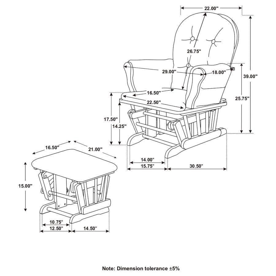 Maribel Upholstered Glider Rocker with Ottoman Tan