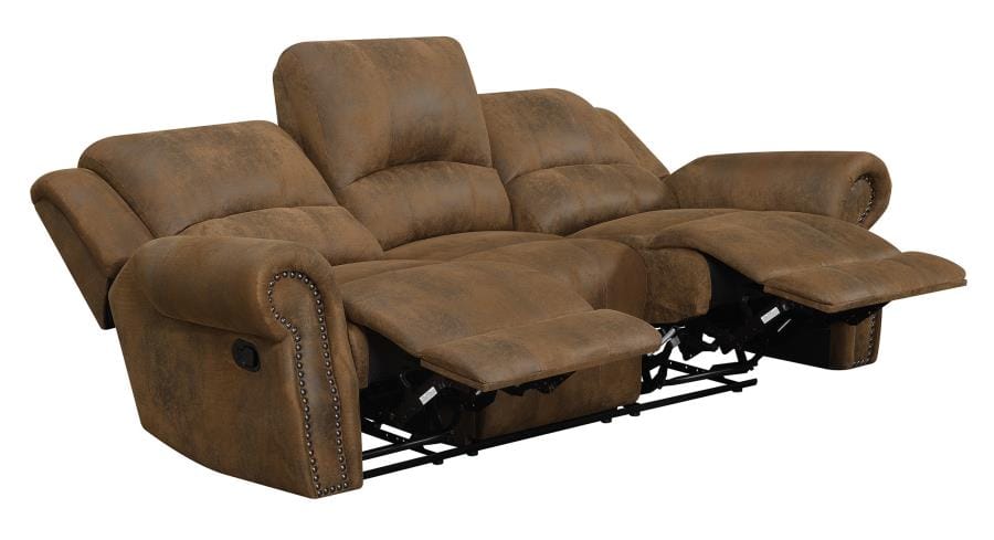 Sir Rawlinson Rolled Arm Motion Sofa with Nailhead Trim Buckskin Brown