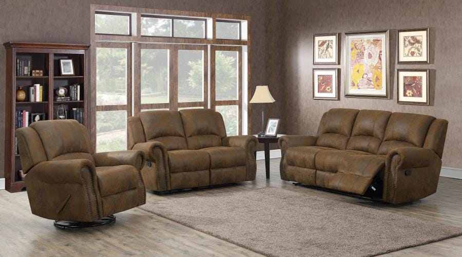 Sir Rawlinson Rolled Arm Motion Sofa with Nailhead Trim Buckskin Brown