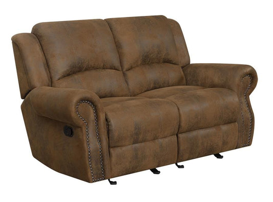Sir Rawlinson Rolled Arm Glider Loveseat with Nailhead Trim Buckskin Brown