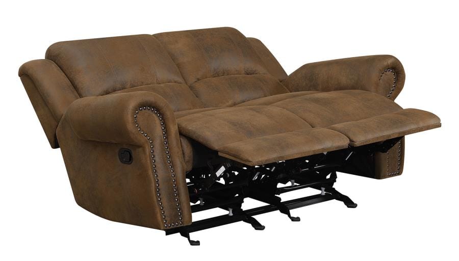 Sir Rawlinson Rolled Arm Glider Loveseat with Nailhead Trim Buckskin Brown