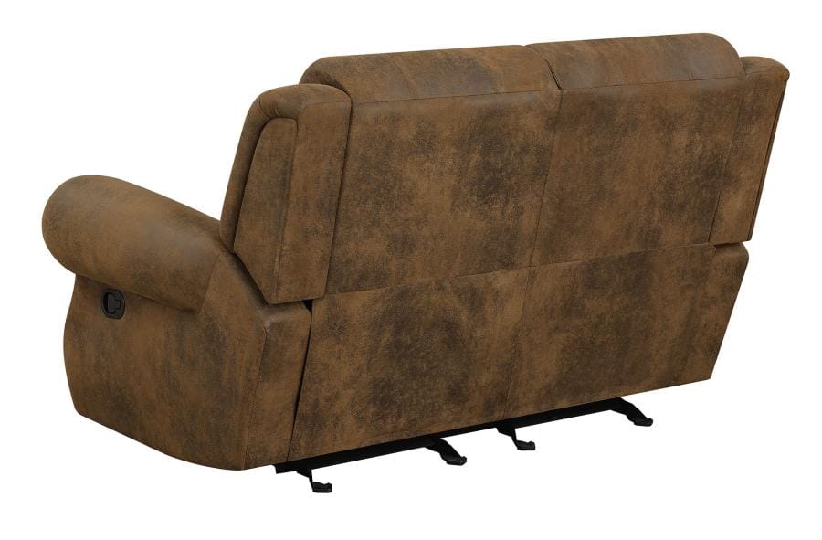 Sir Rawlinson Rolled Arm Glider Loveseat with Nailhead Trim Buckskin Brown