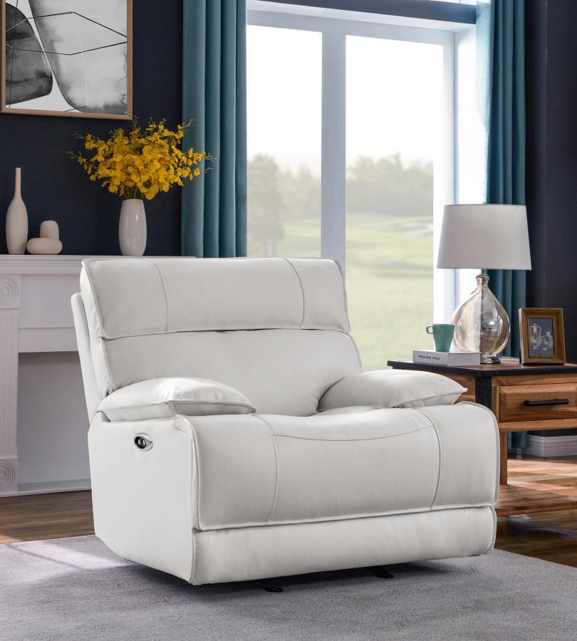Stanford Upholstered Pillow Top Arm Power Glider Recliner White