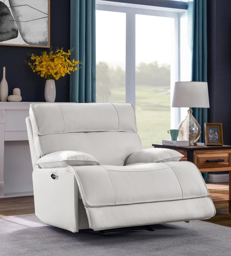 Stanford Upholstered Pillow Top Arm Power Glider Recliner White