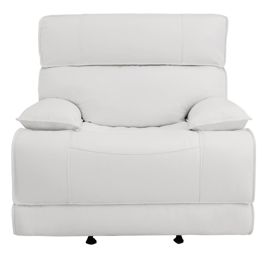 Stanford Upholstered Pillow Top Arm Power Glider Recliner White