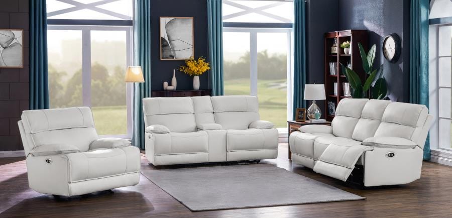 Stanford Upholstered Pillow Top Arm Power Glider Recliner White