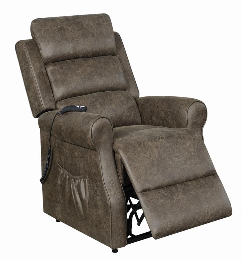 Upholstered Power Lift Recliner Brown