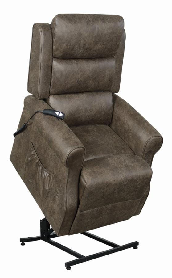 Upholstered Power Lift Recliner Brown