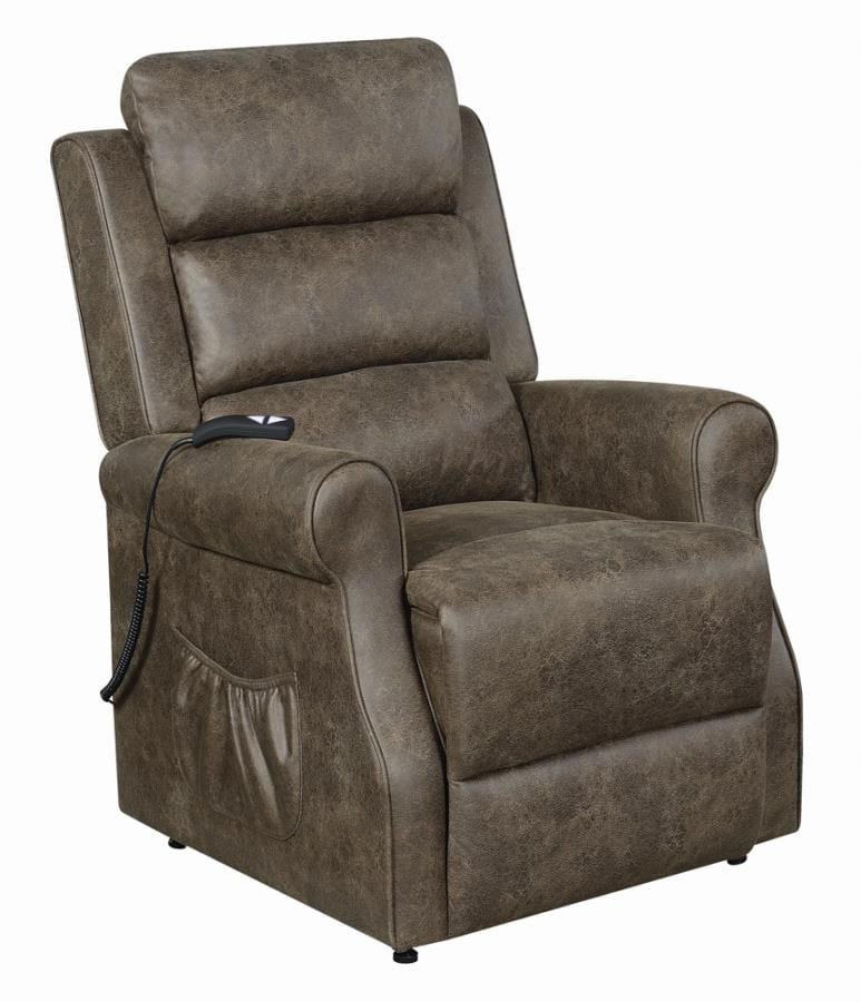 Upholstered Power Lift Recliner Brown