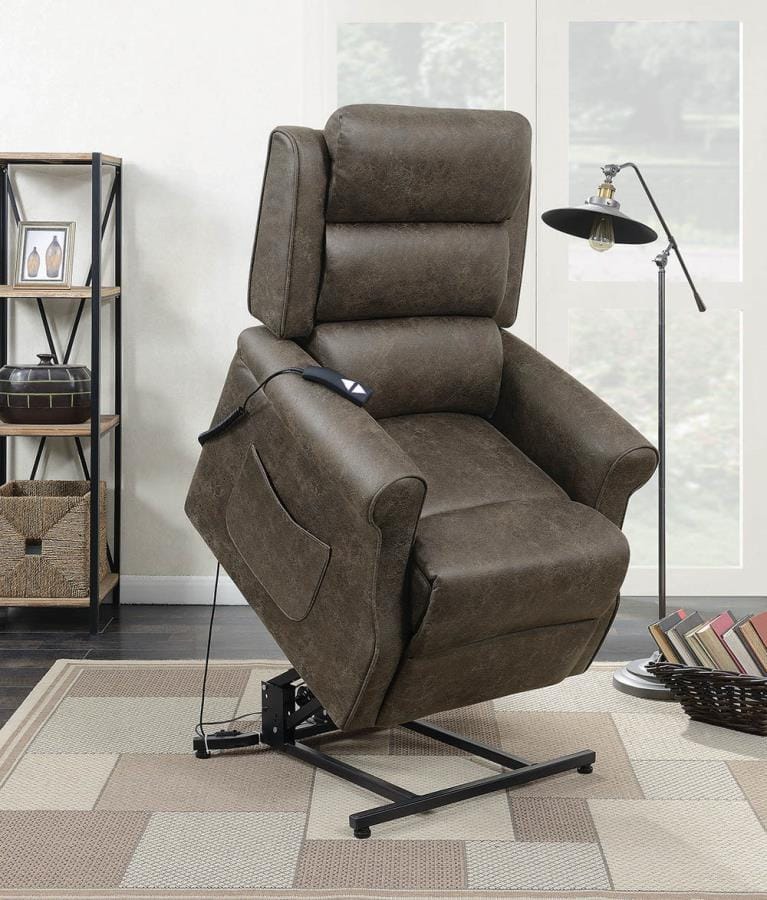 Upholstered Power Lift Recliner Brown