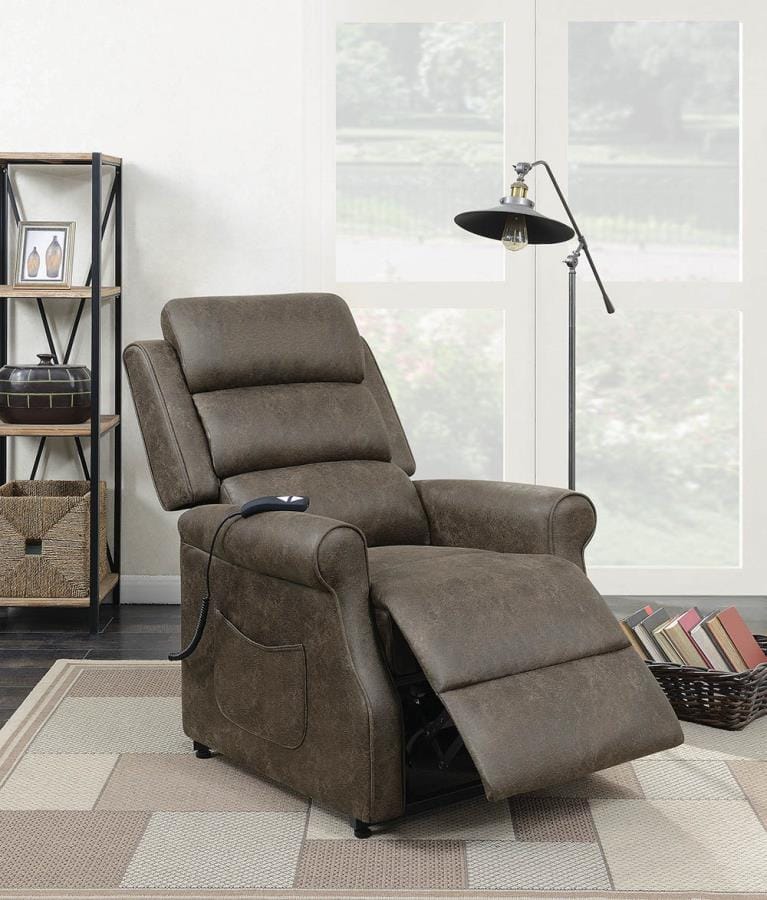 Upholstered Power Lift Recliner Brown