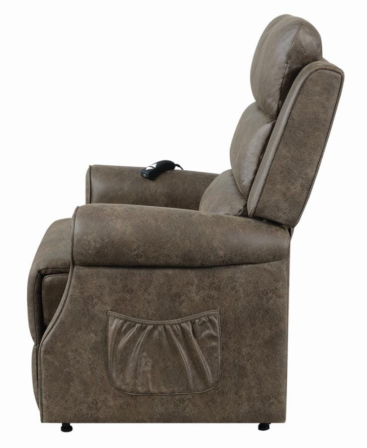 Upholstered Power Lift Recliner Brown