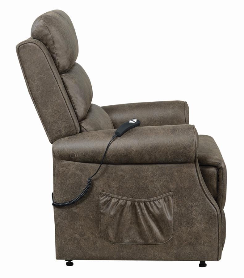 Upholstered Power Lift Recliner Brown