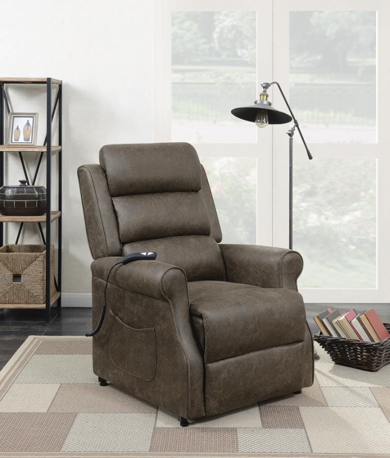 Upholstered Power Lift Recliner Brown