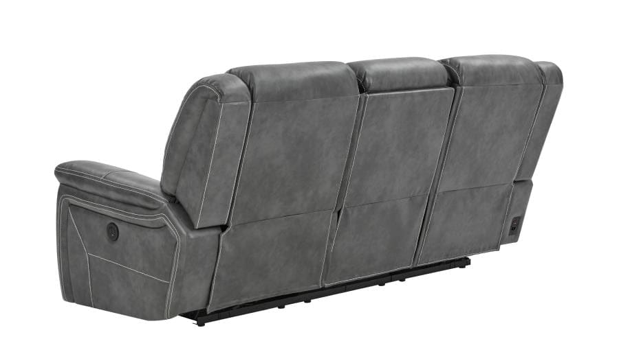 Conrad Upholstered Power Sofa with Drop-down Table Grey
