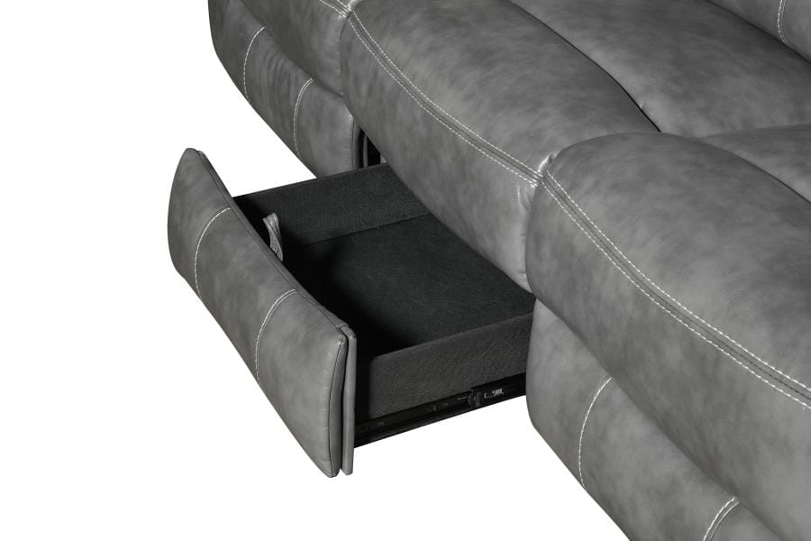 Conrad Upholstered Power Sofa with Drop-down Table Grey