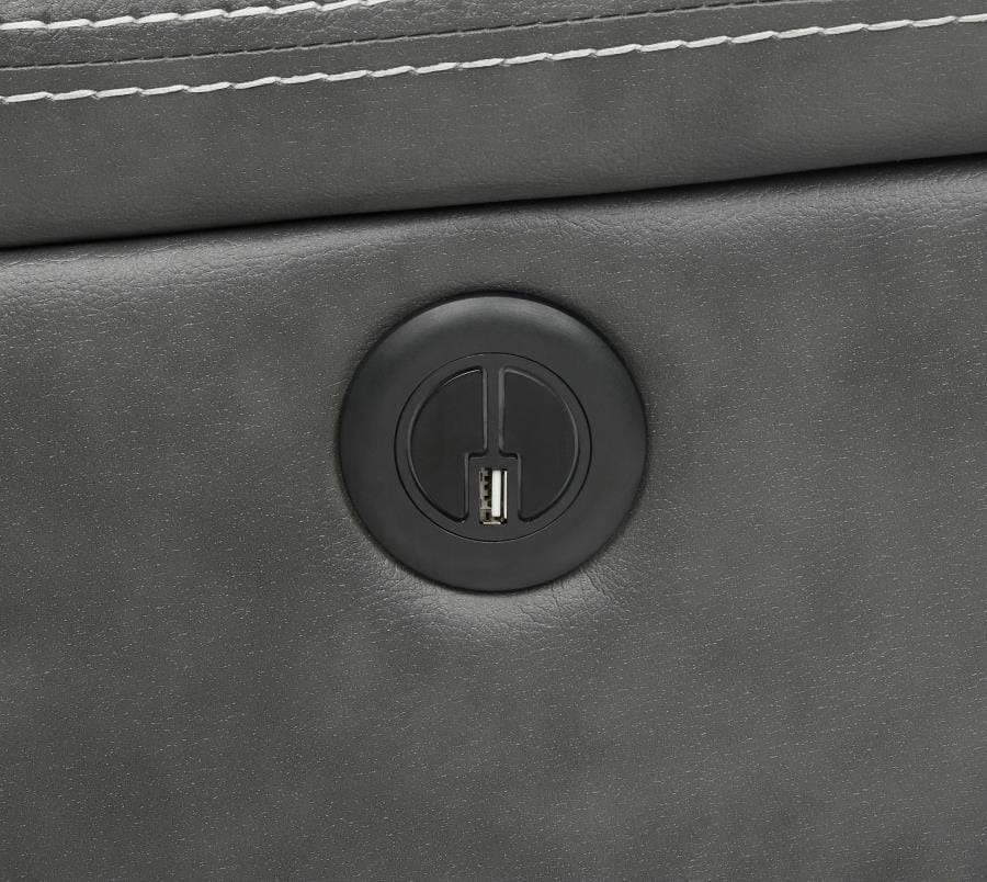 Conrad Upholstered Power Sofa with Drop-down Table Grey